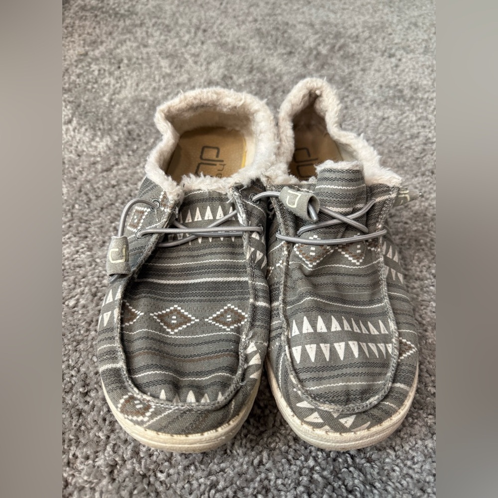 Hey Dude Women's Wendy Boho Stripe Gray Sherpa Lined Slip On Shoes
